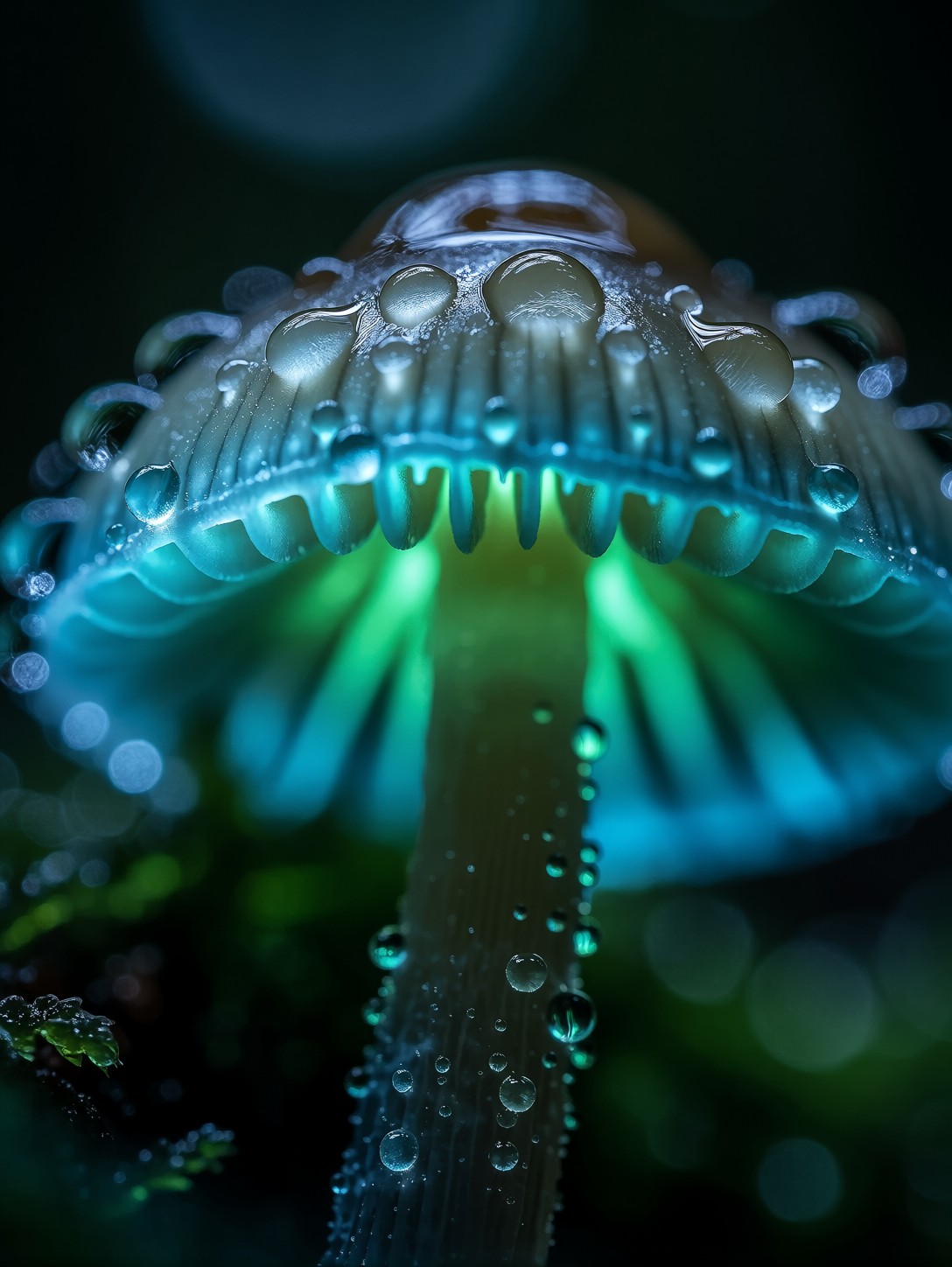 Glowing Bioluminescent Mushroom Close-Up — AI generated image