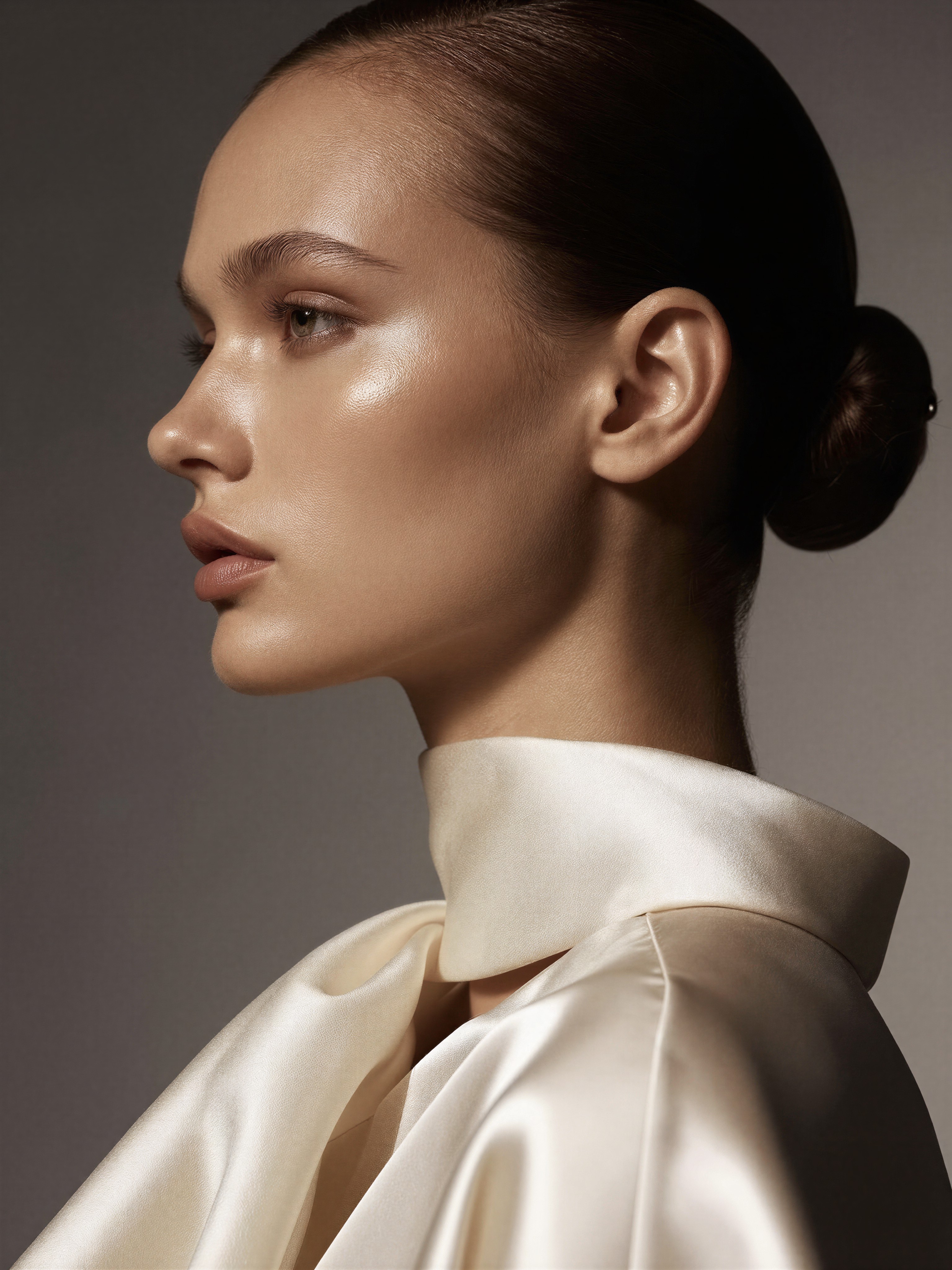 Minimalist Studio Portrait of a Focused Female Model — AI generated image