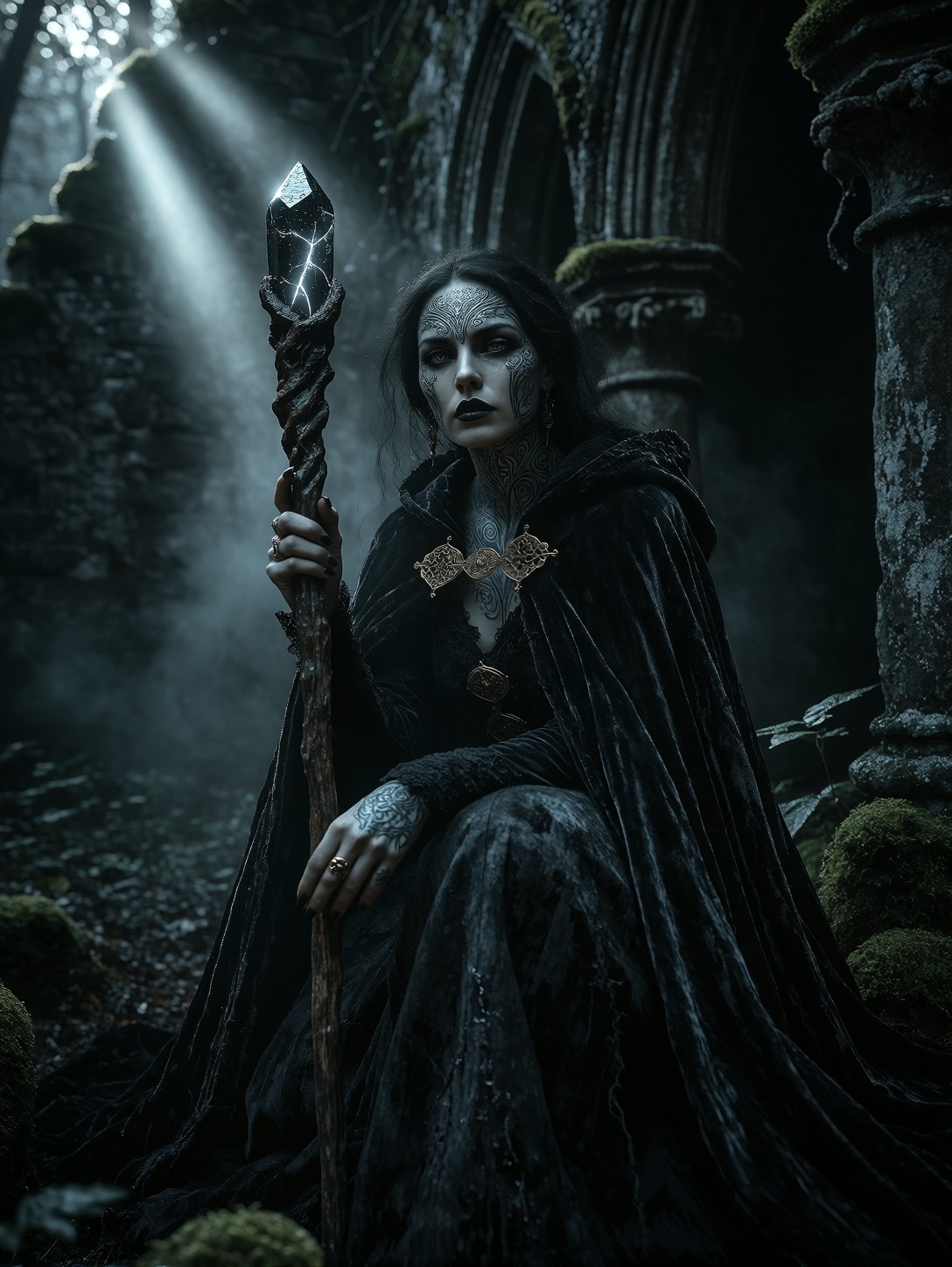 Dark Witch in Gothic Ruin — AI generated image