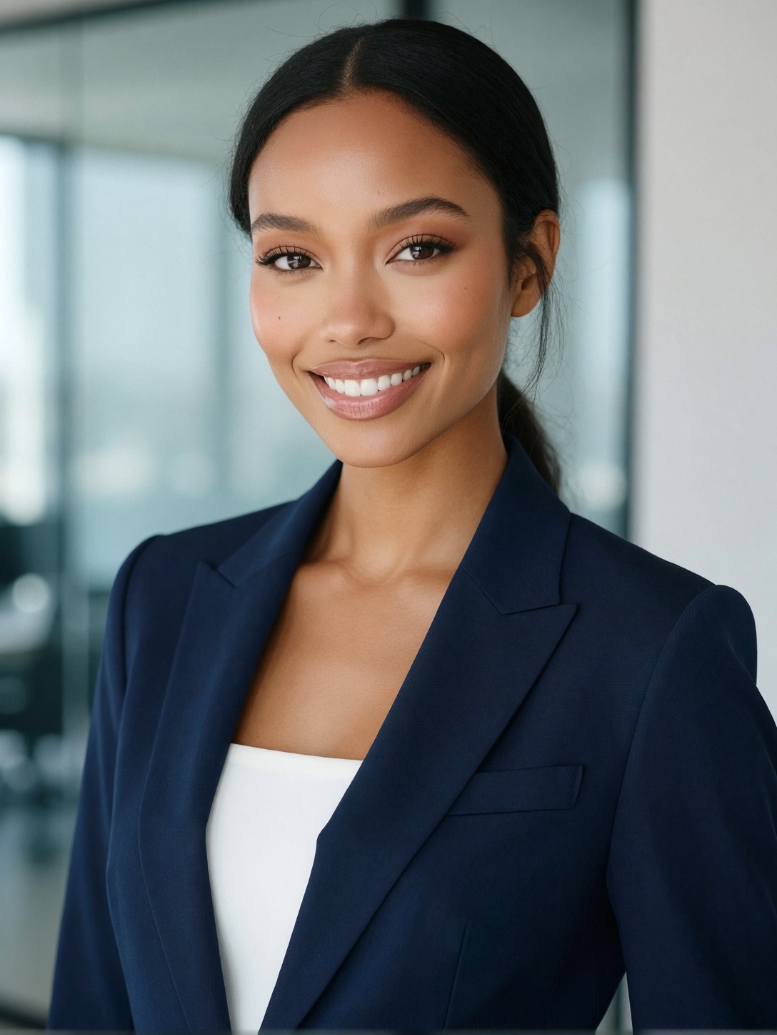 Confident Woman in Navy Blazer — AI generated image