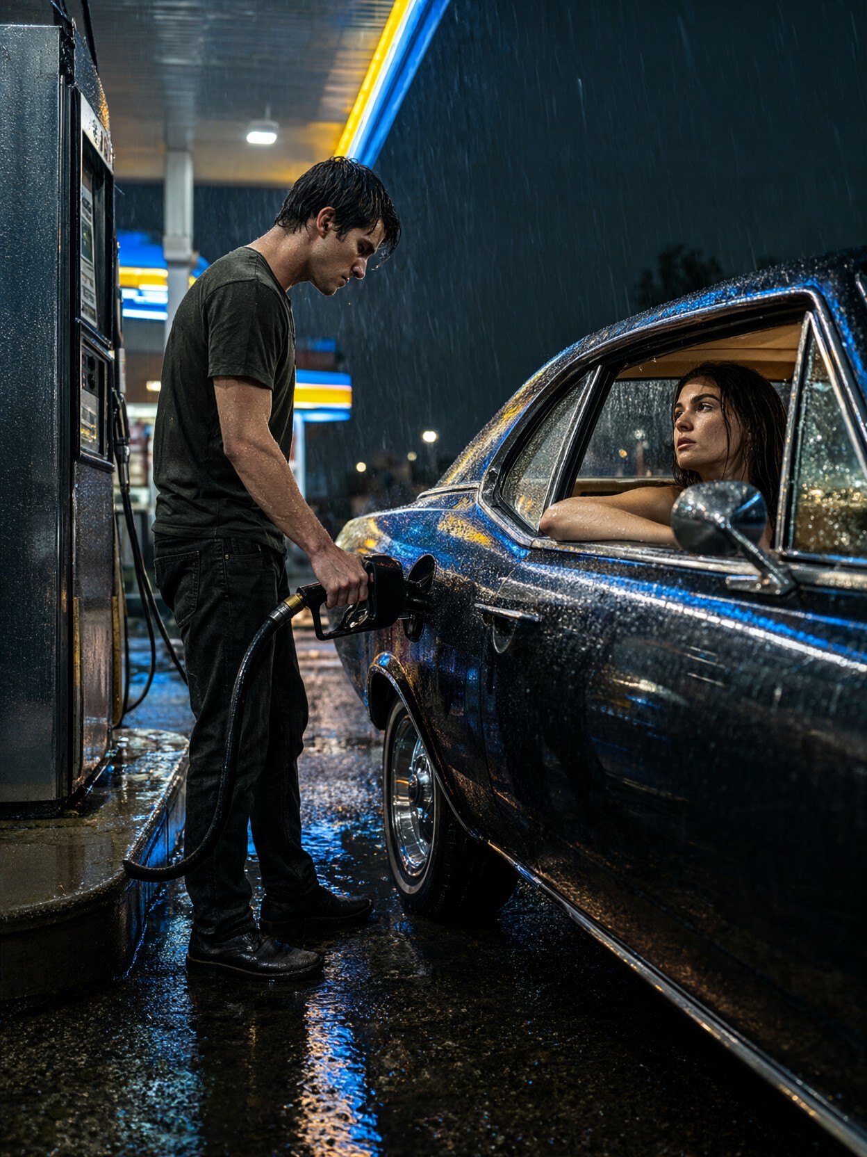 Rainy Neon Gas Station — AI generated image