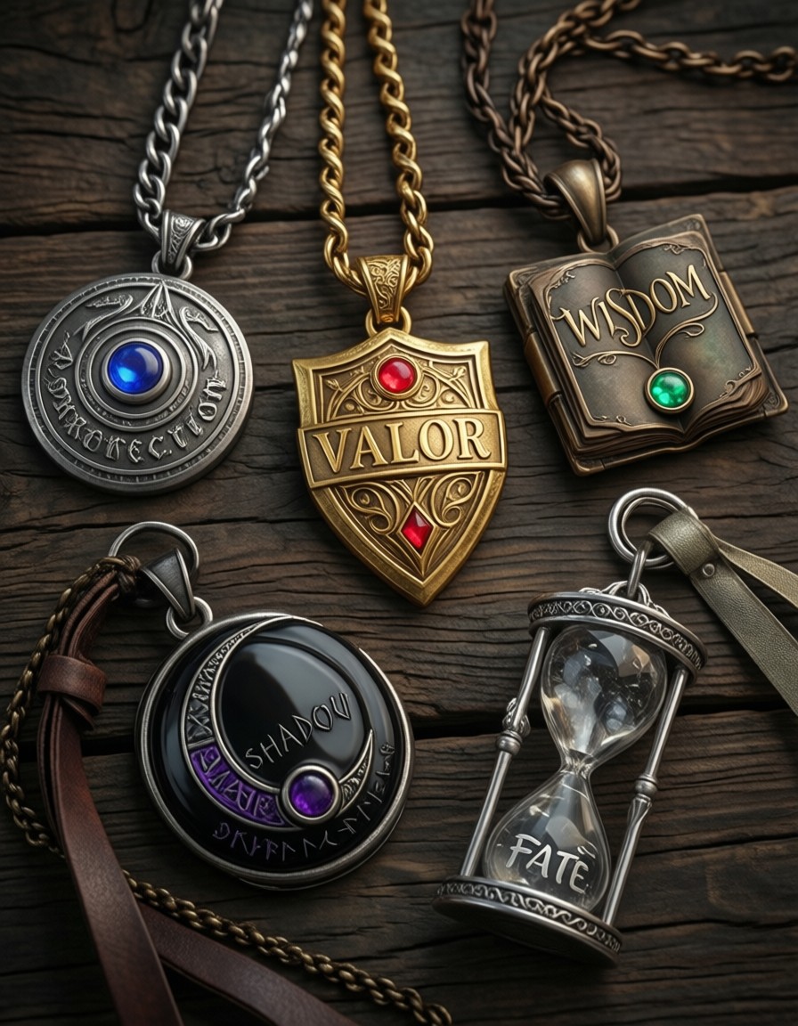 Magical Amulets on Wooden Surface — AI generated image