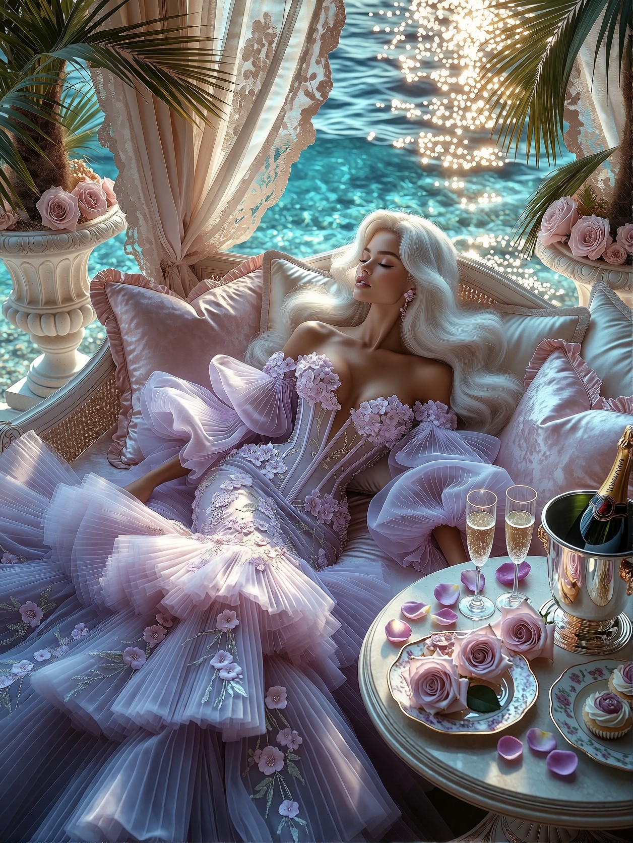 Elegant Beach Couture Portrait — AI generated image