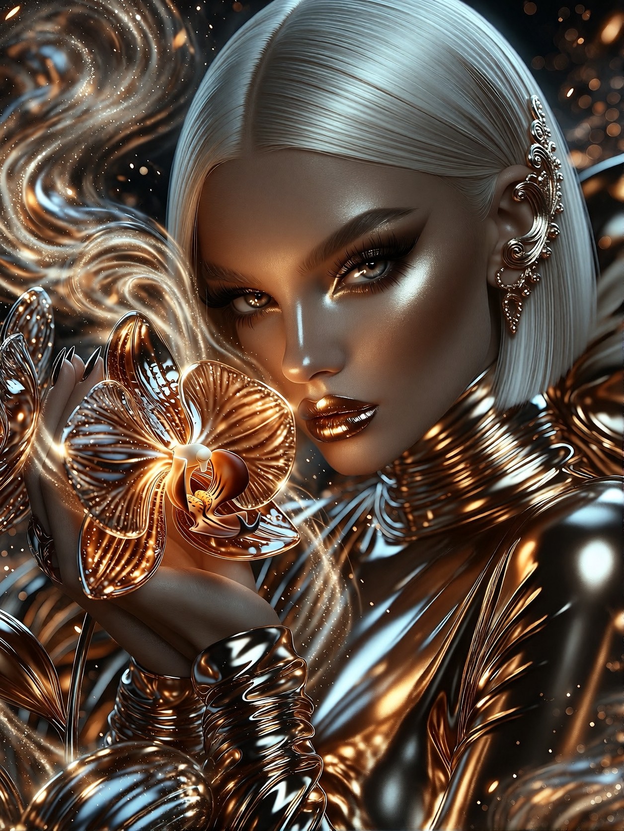Elegant Woman with Magical Orchid — AI generated image