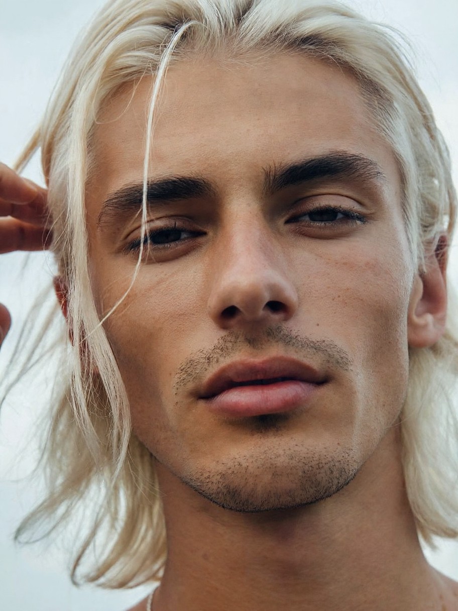Calm Young Man with Platinum Hair — AI generated image