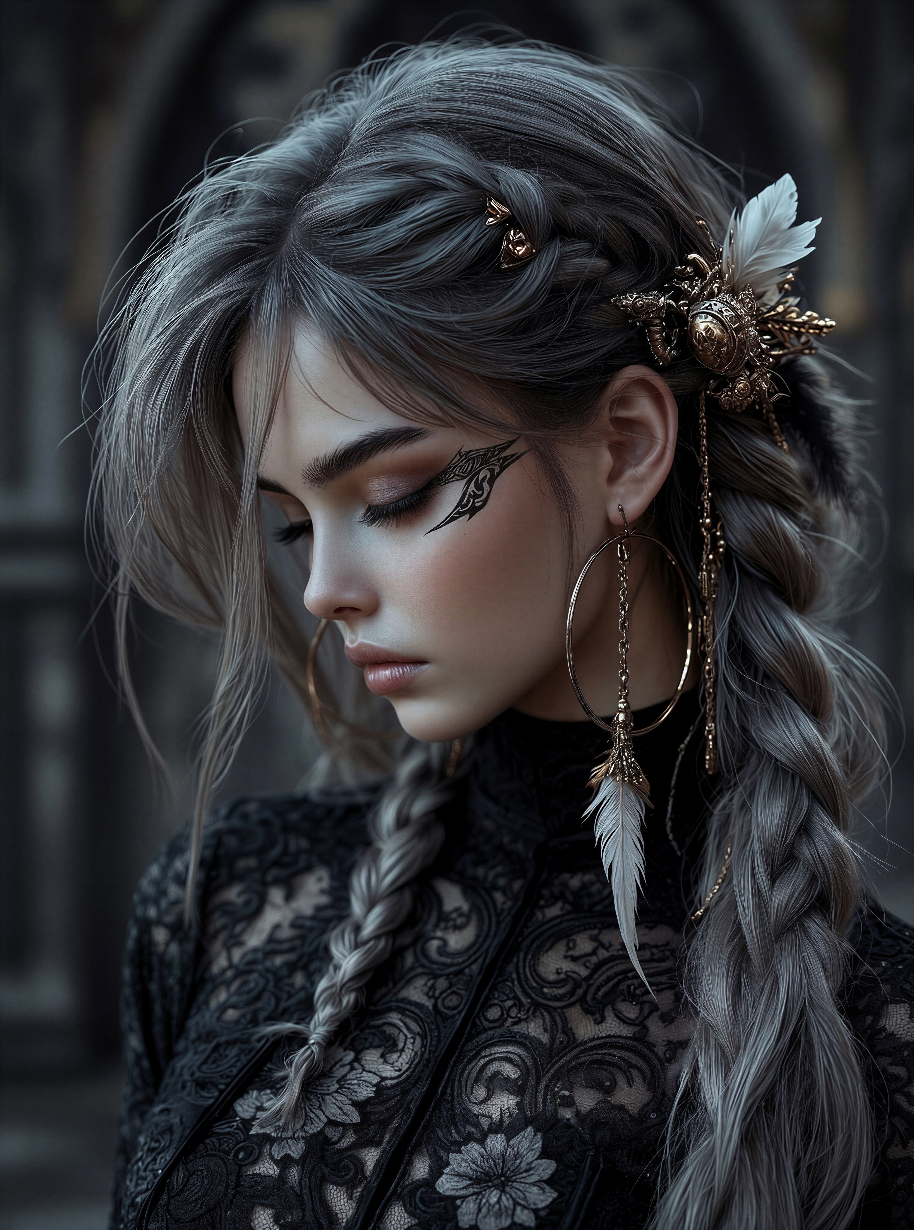Mysterious Woman in Elegant Side Profile — AI generated image