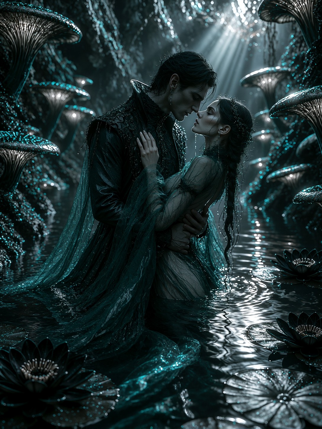 Ethereal Dark Water Vampire Embrace — AI generated image