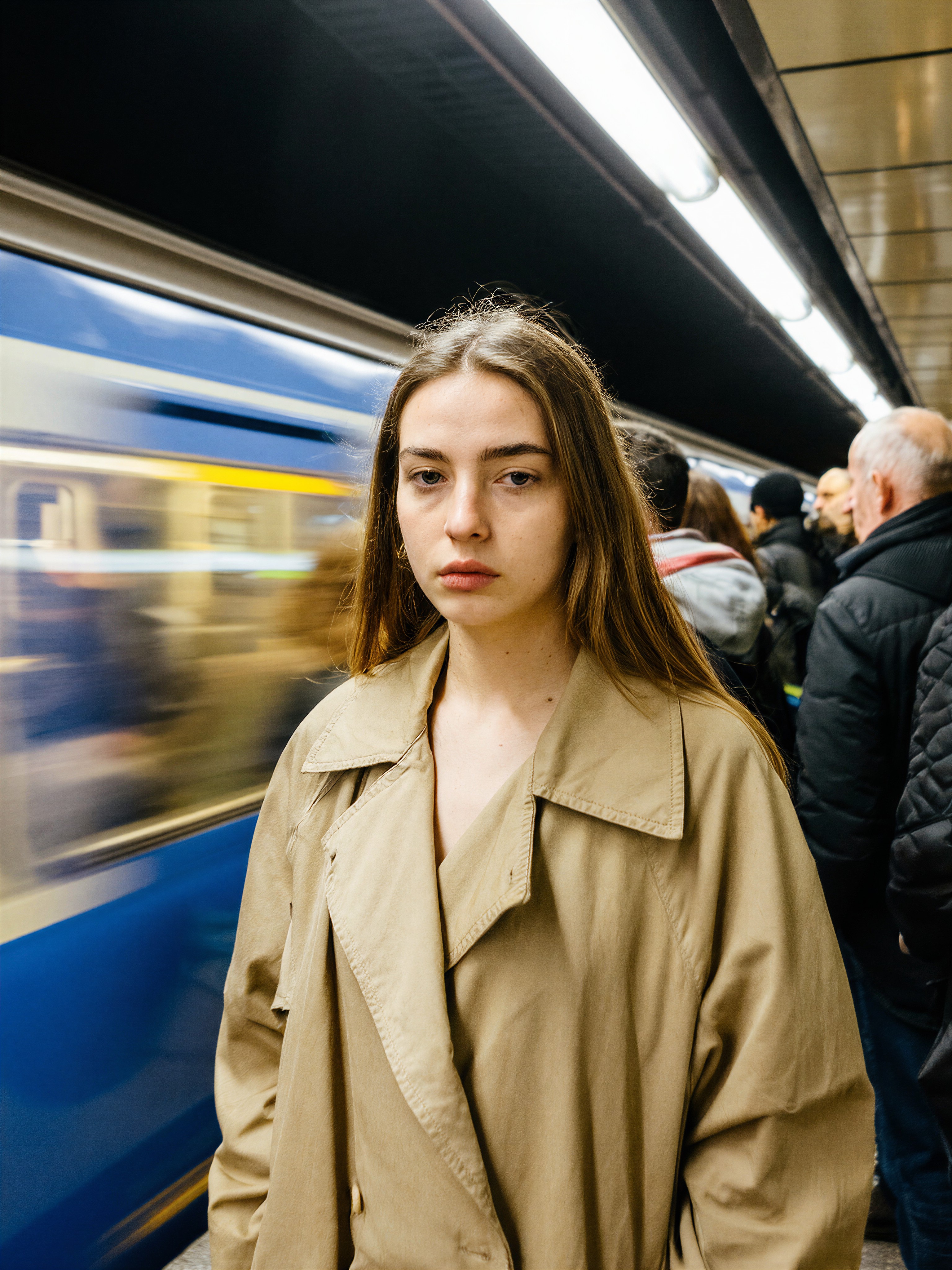 Modern Woman in Subway Light — AI generated image