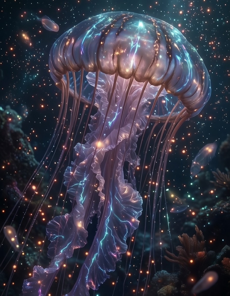 Ethereal Bioluminescent Jellyfish — AI generated image