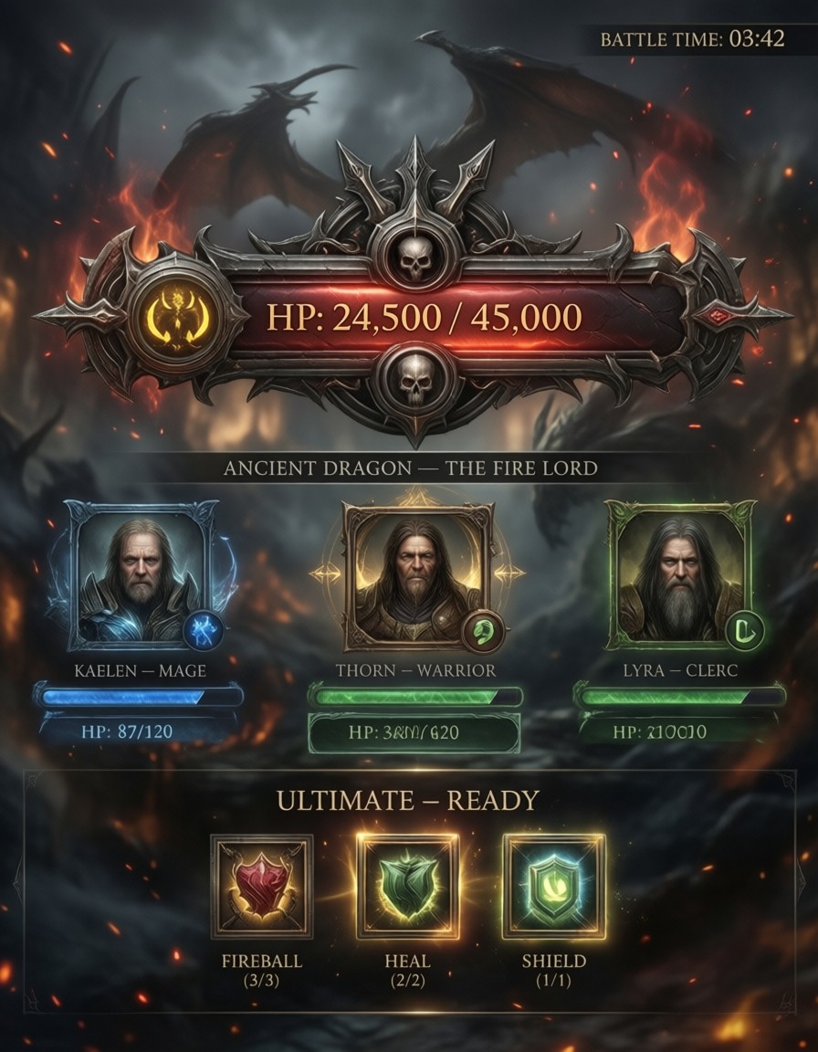 Dark Fantasy Boss Battle UI — AI generated image