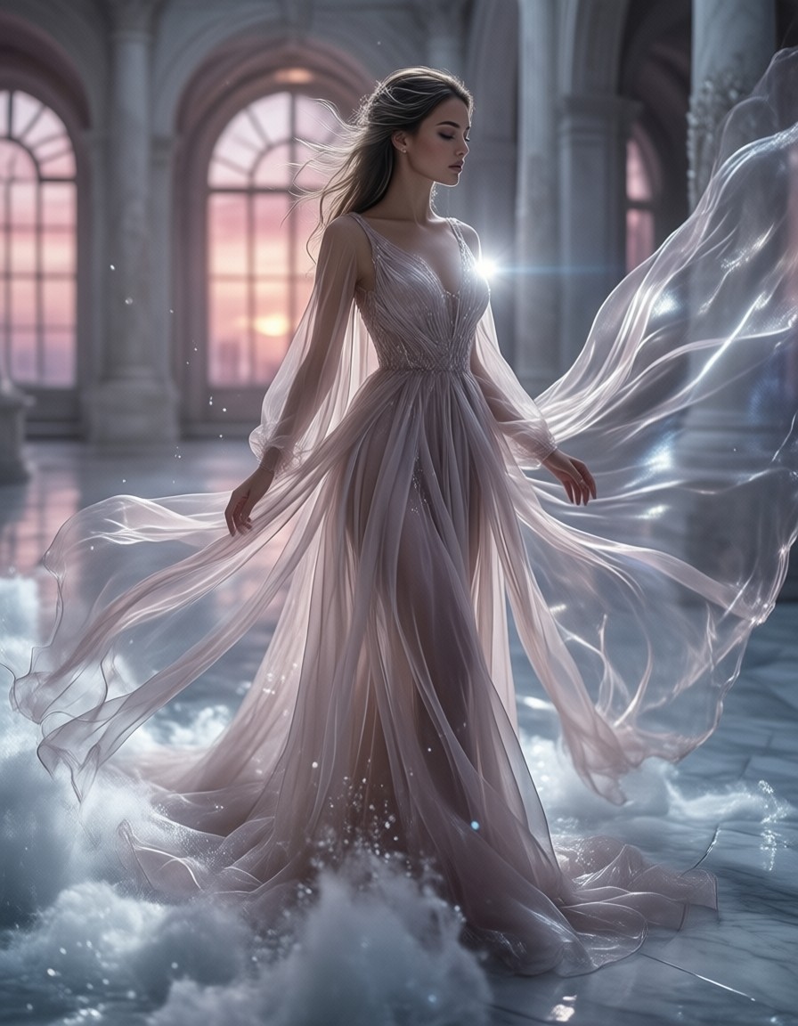 Ethereal Woman in Lavender Gown — AI generated image
