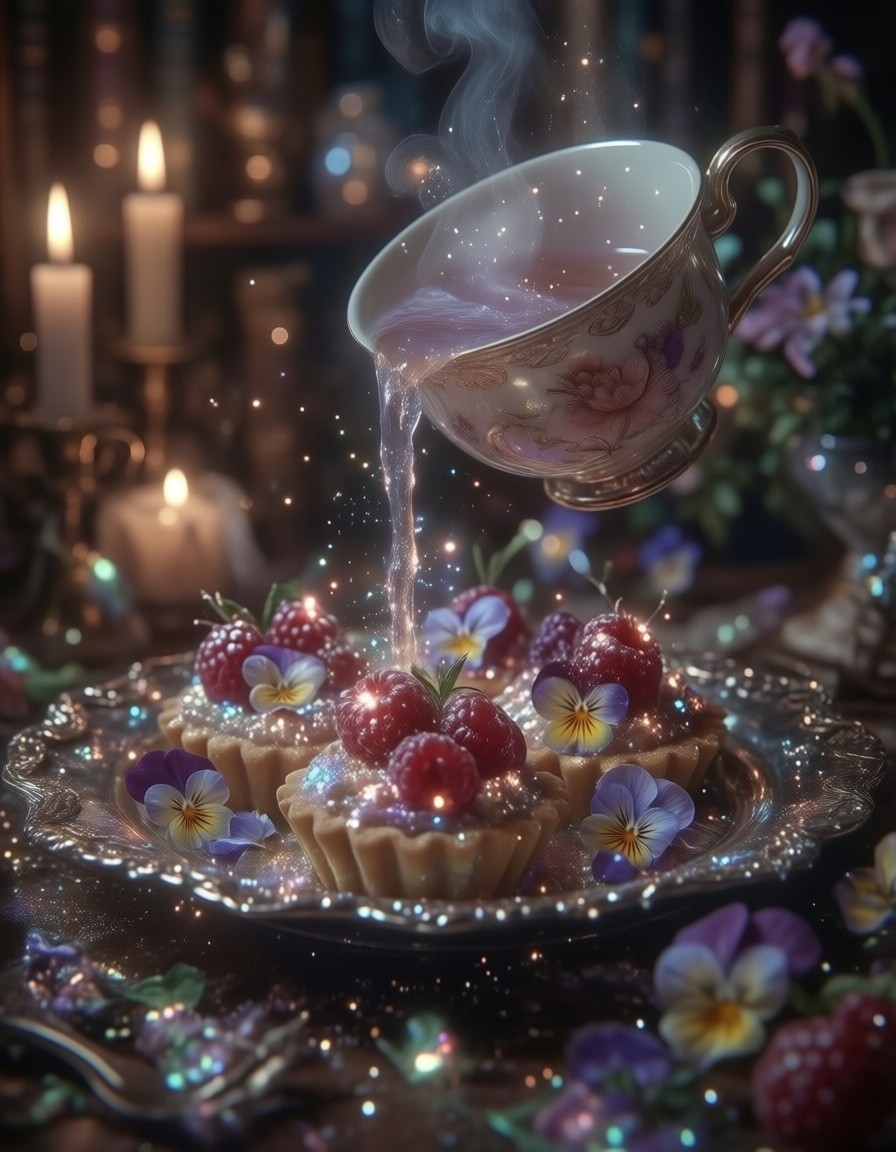Ethereal Tea and Tart Tableau — AI generated image