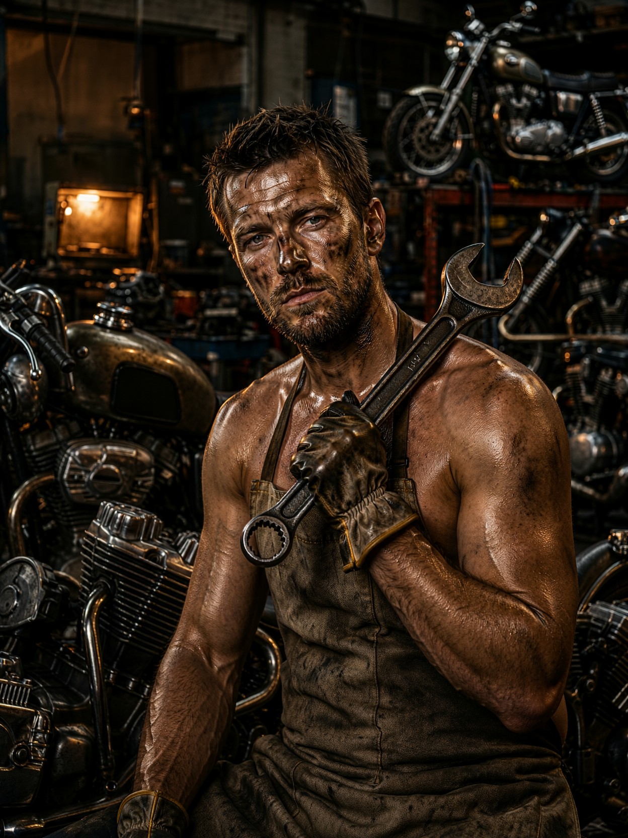 Rugged Mechanic In Gritty Workshop — AI generated image