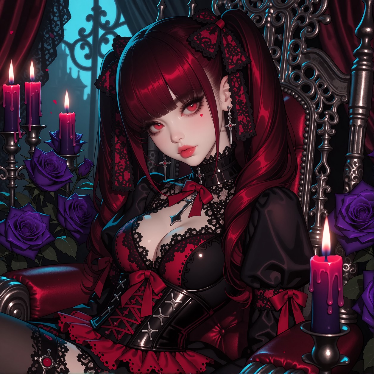 Gothic Lolita Girl on Victorian Throne — AI generated image