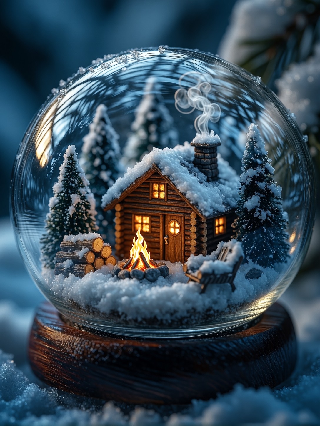 Miniature Cabin with Glowing Campfire — AI generated image