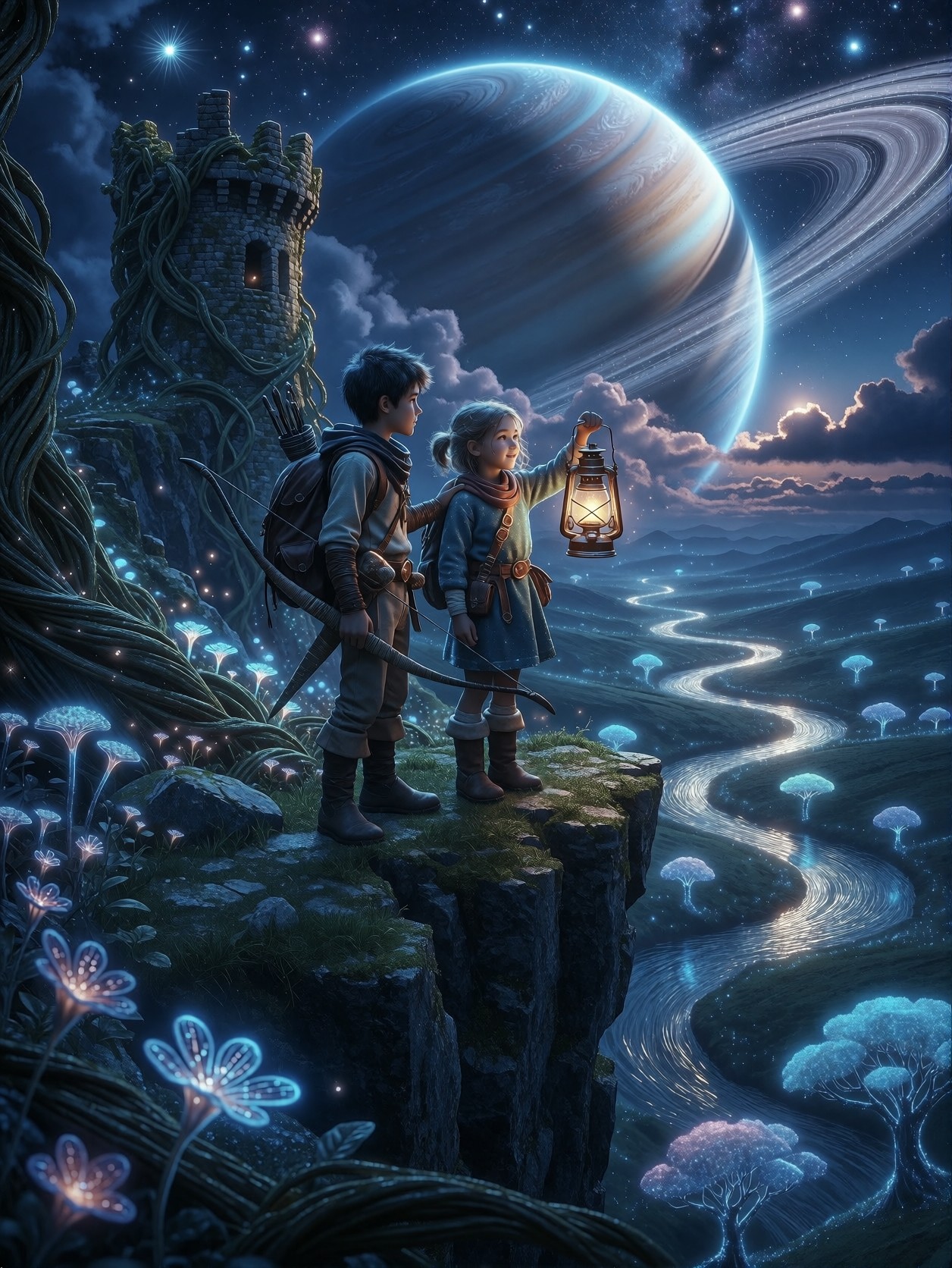 Siblings at the Edge of Wonder — AI generated image