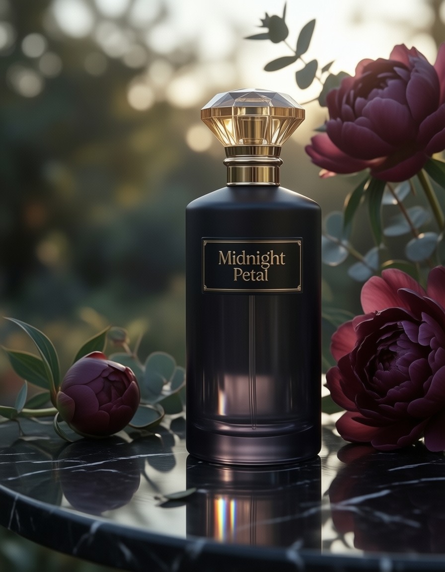 Midnight Petal Perfume Bottle — AI generated image