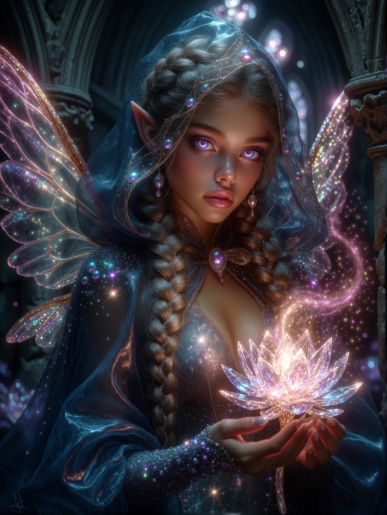 Ethereal Fairy Queen in Glowing Cathedral Ruins — AI generated image