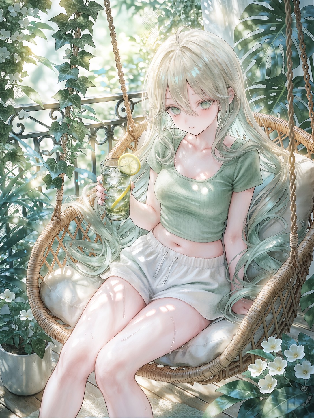 Fresh Mint Green Aesthetic Anime Portrait — AI generated image