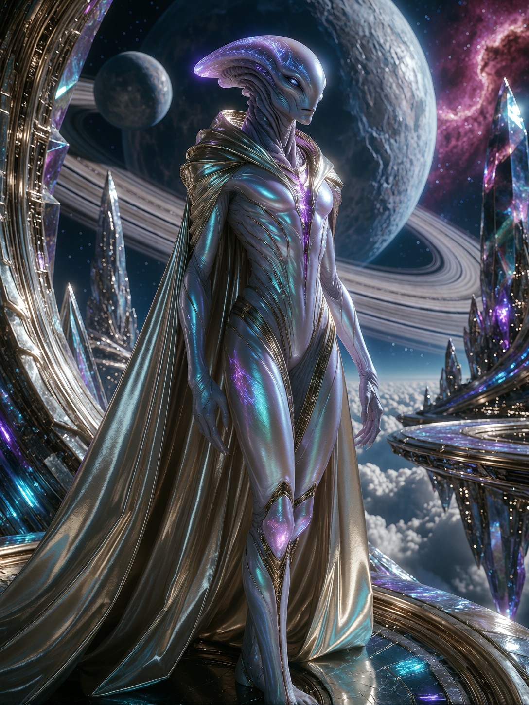 Majestic Alien on Crystal Spire — AI generated image