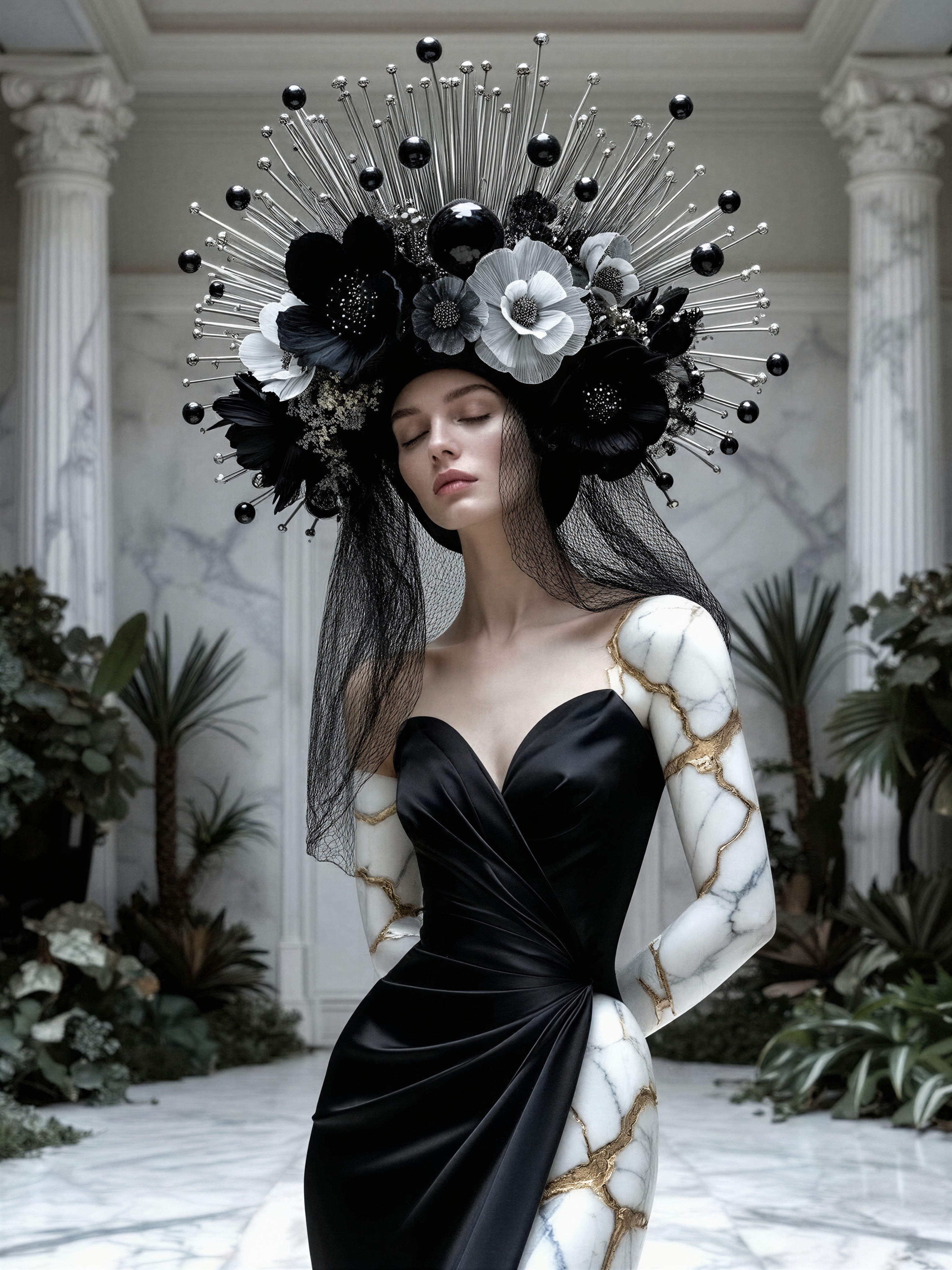 Surreal Figure in Avant-Garde Gown — AI generated image