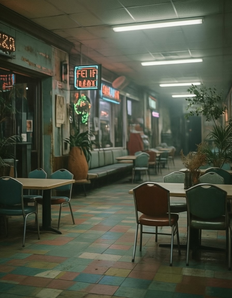 Eerie 1990s Food Court — AI generated image