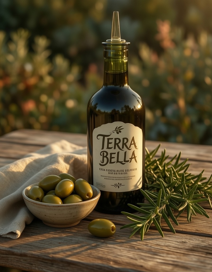 Terra Bella Olive Oil Branding — AI generated image