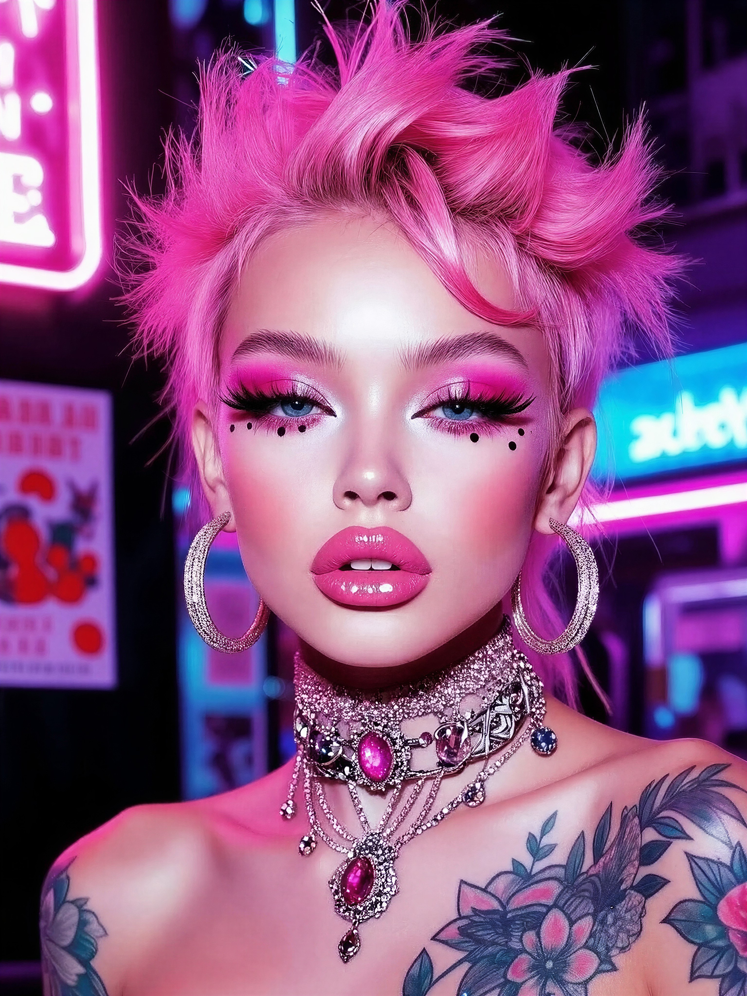 Vibrant Pink Hair Cyberpunk Glamour — AI generated image