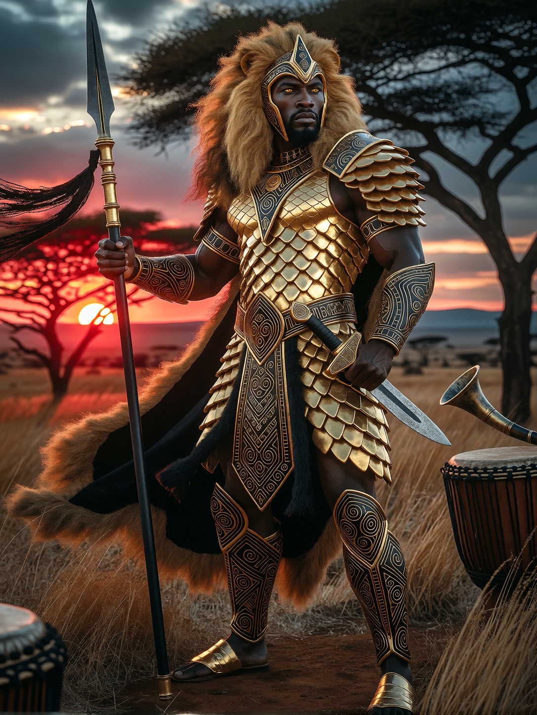 Regal Male Warrior With Ceremonial Spear — AI generated image