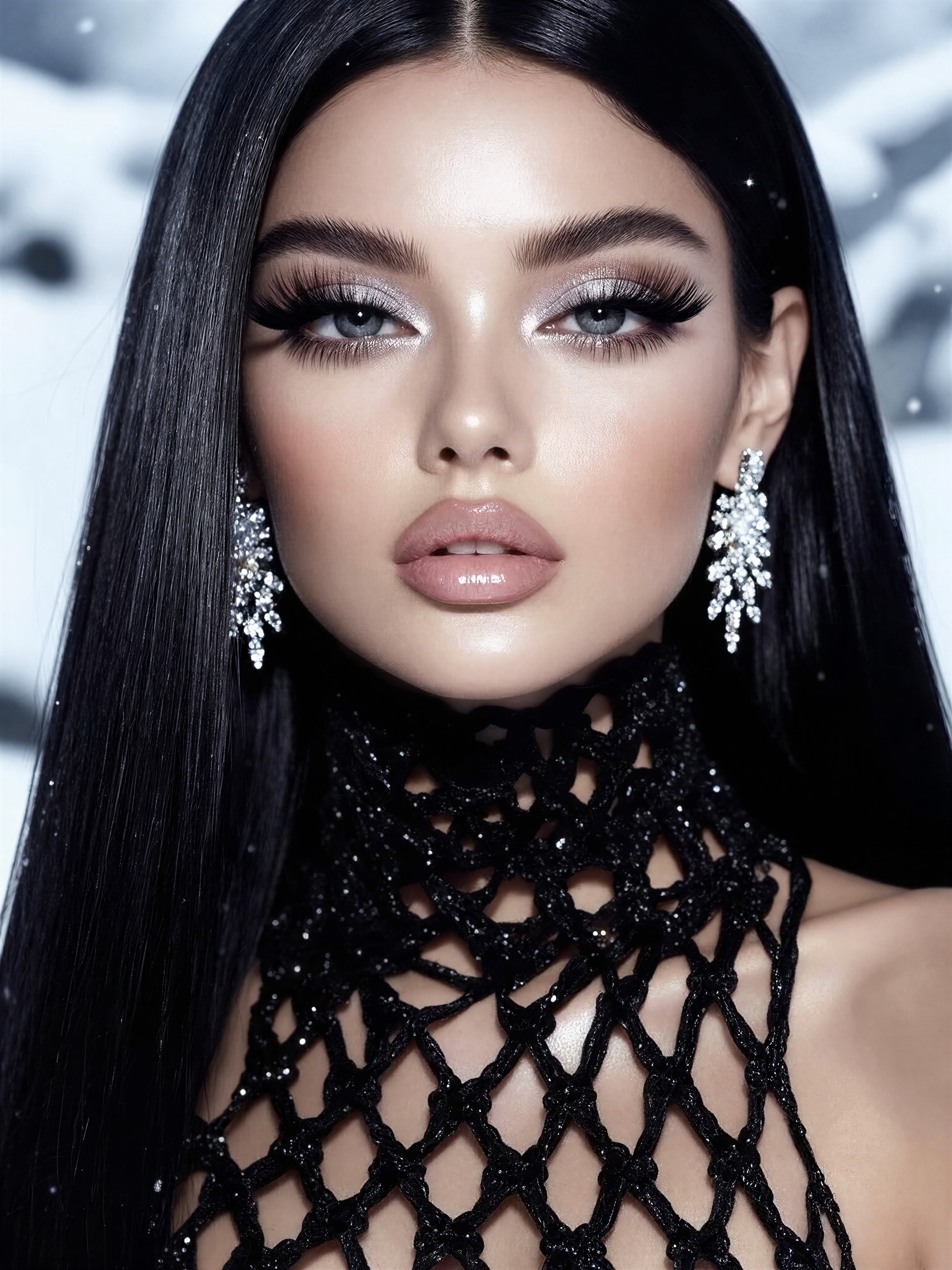 Ethereal Black Hair Fashion Portrait — AI generated image
