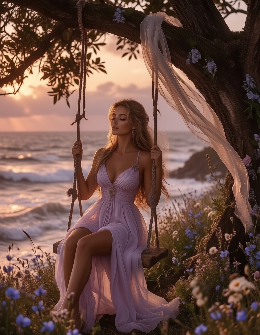 Dreamy Cliff Swing at Dusk — AI generated image