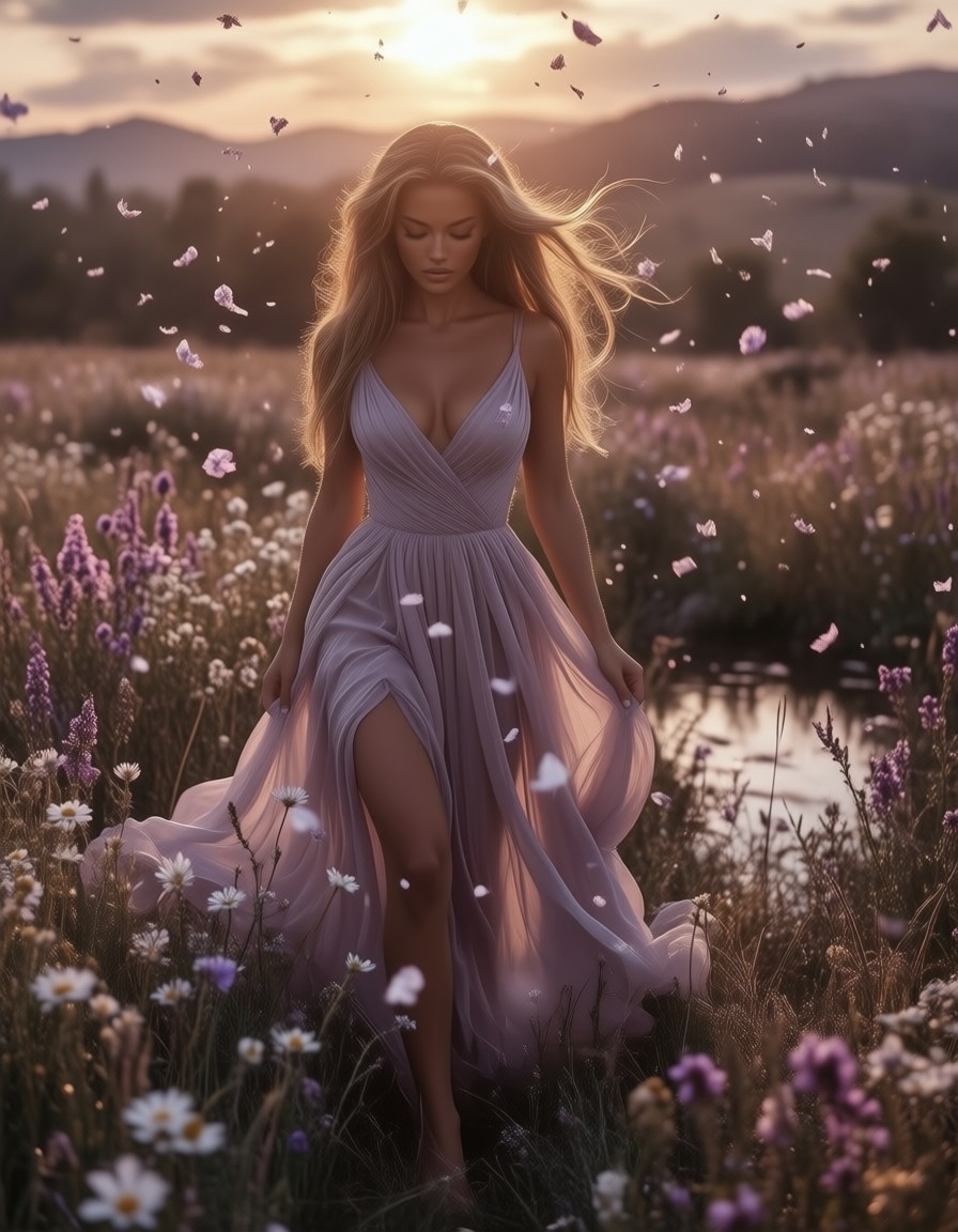 Ethereal Woman in Chamomile Field — AI generated image