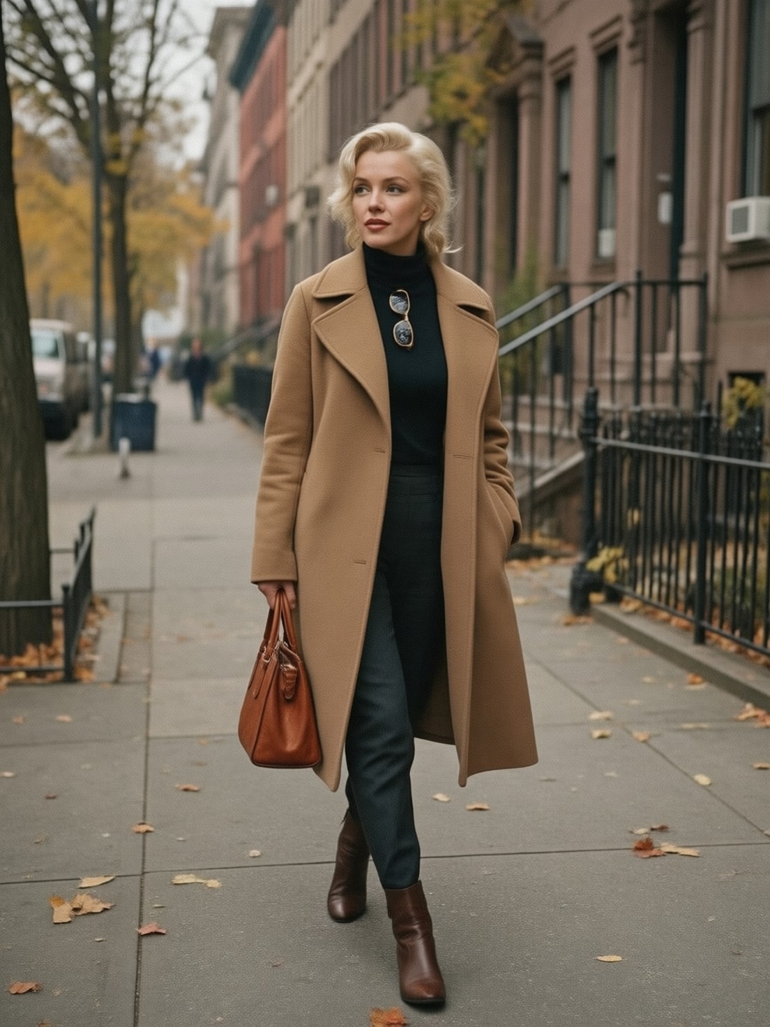 Marilyn Monroe Autumn Street Portrait — AI generated image