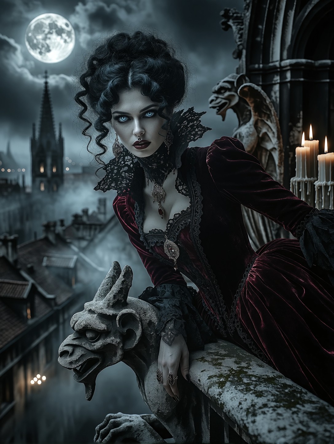 Vampire Noblewoman in Gothic Cathedral — AI generated image