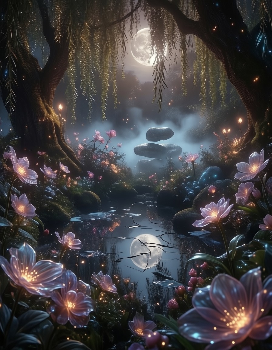 Lunar Enchanted Garden — AI generated image