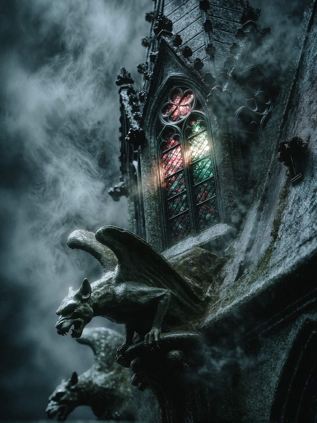 Ancient Gothic Spire In Swirling Mist — AI generated image
