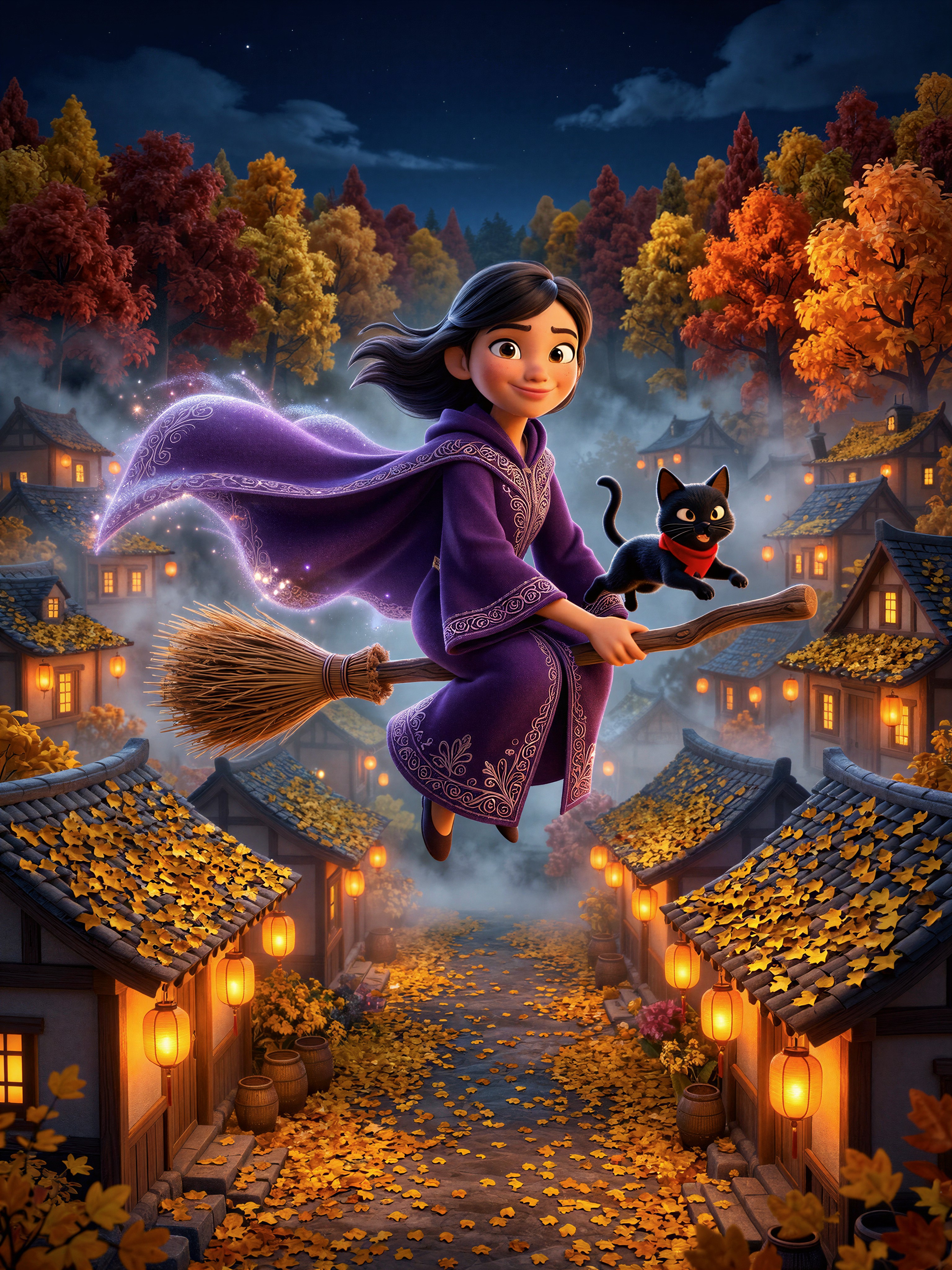 Pixar Witch in Autumn Lantern Festival — AI generated image