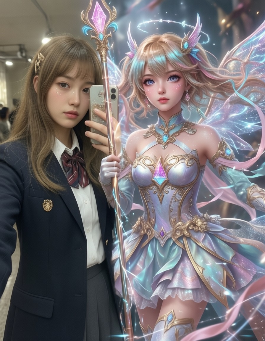 Magical Girl Transformation Schoolgirl to Warrior — AI generated image