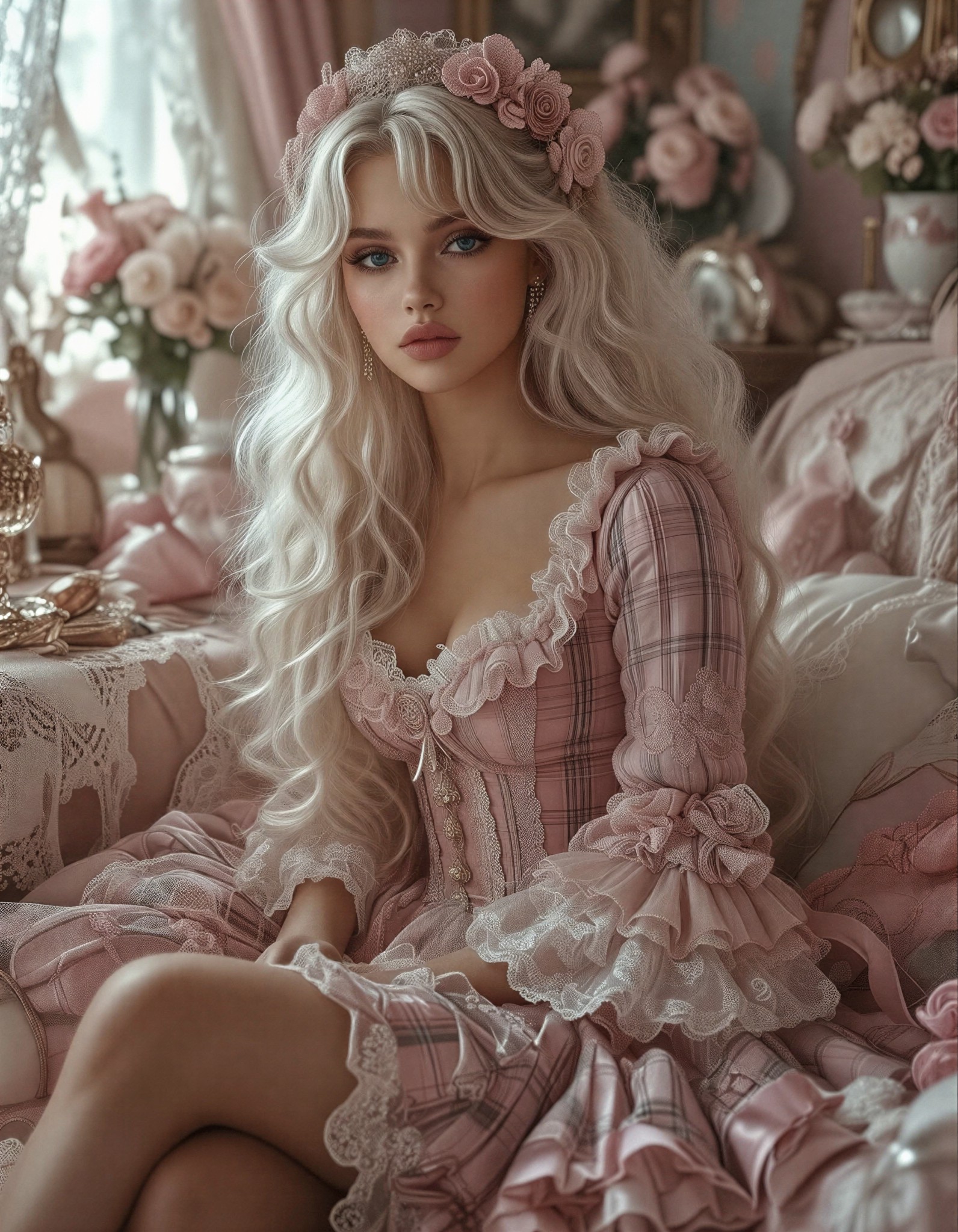 Romantic Portrait in Pastel Interior — AI generated image