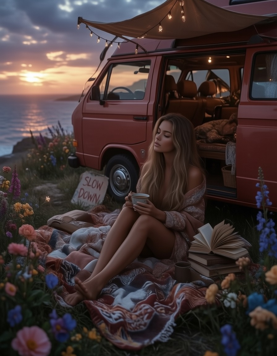 Cozy Vintage Camper Van Scene — AI generated image