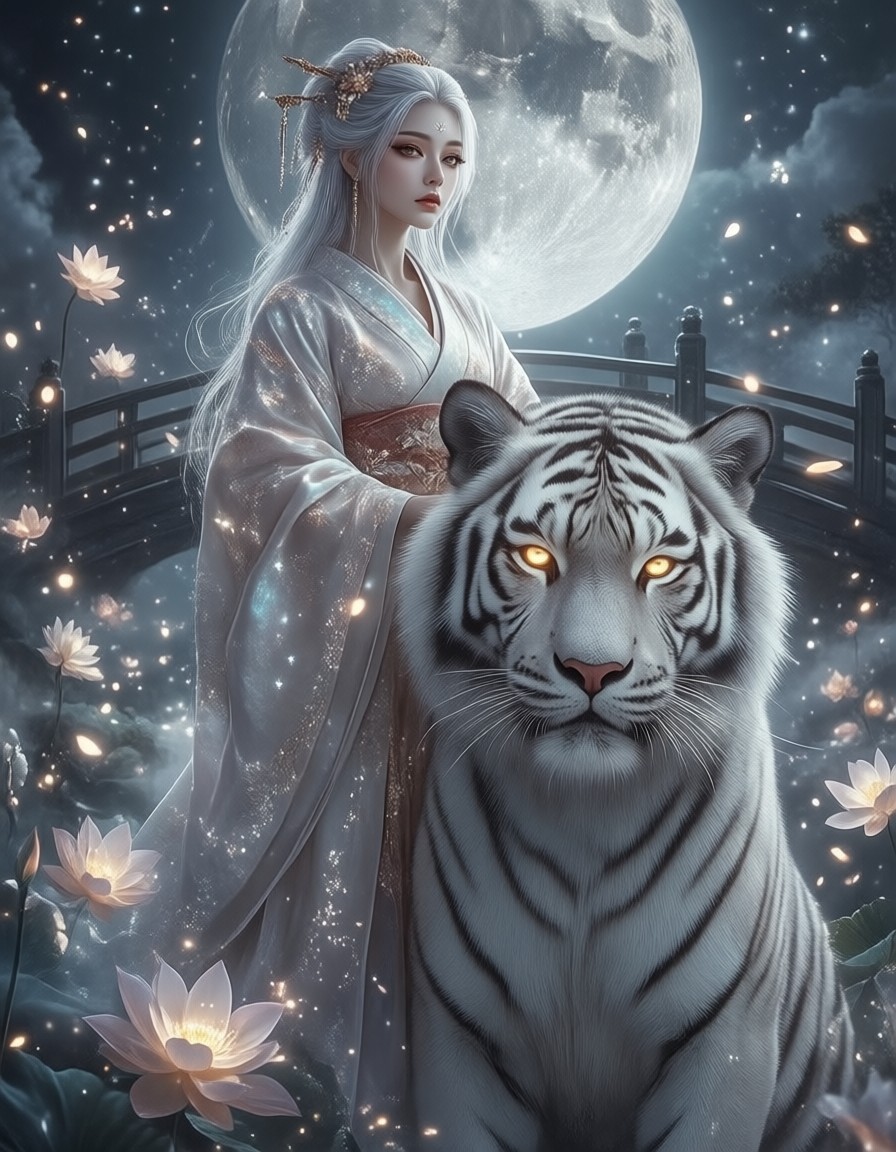 Ethereal Moon Spirit on Lotus Bridge — AI generated image