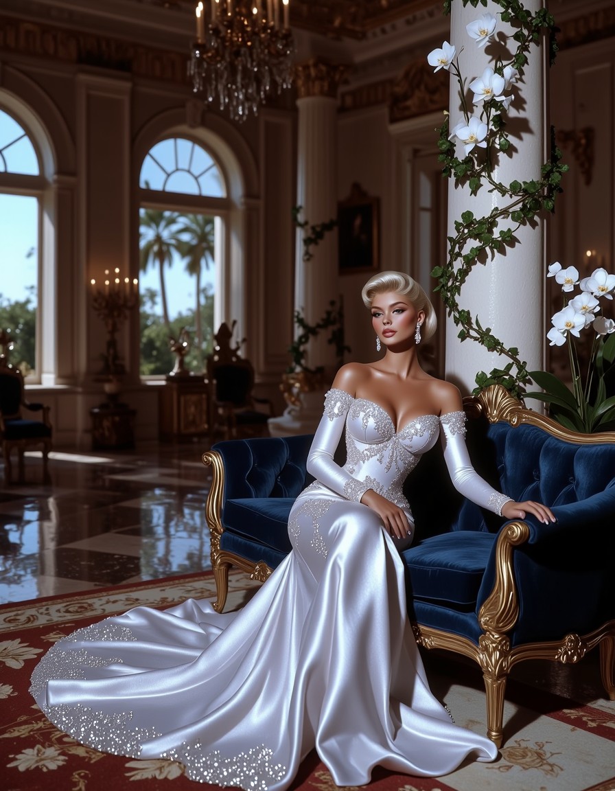 Elegant Woman in Silver Gown — AI generated image
