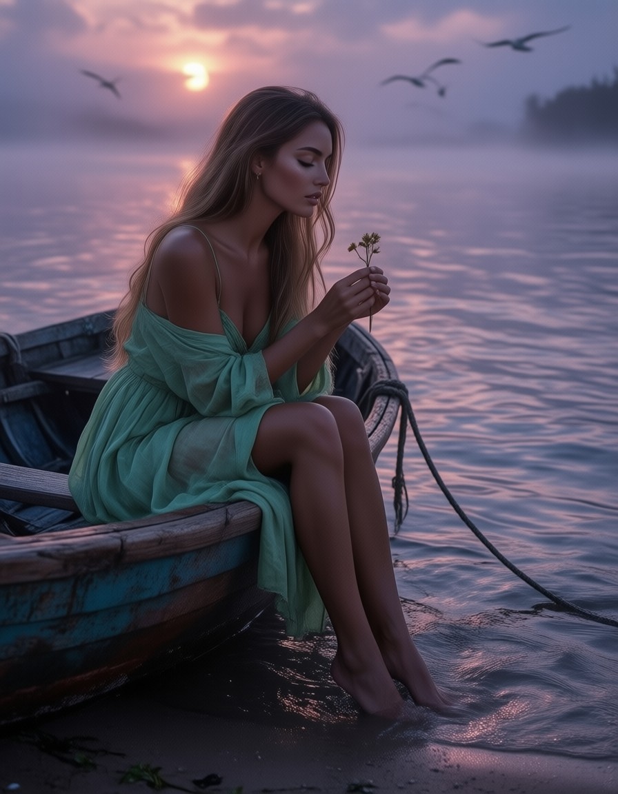 Sea Glass Dress at Dawn — AI generated image