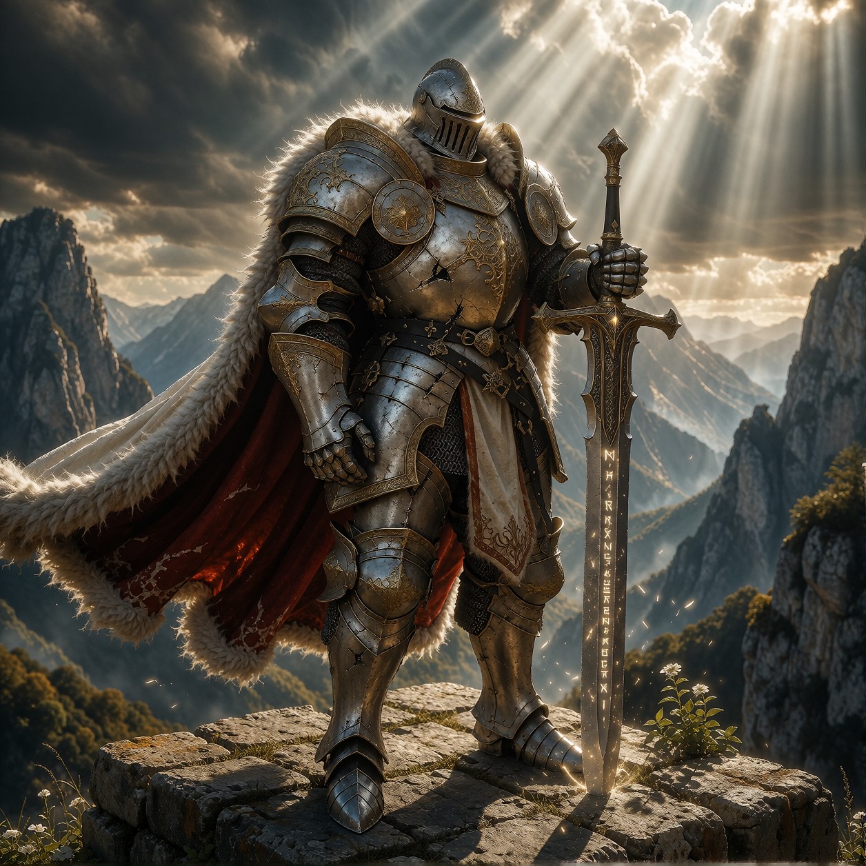Triumphant Fantasy Knight With Glowing Sword — AI generated image