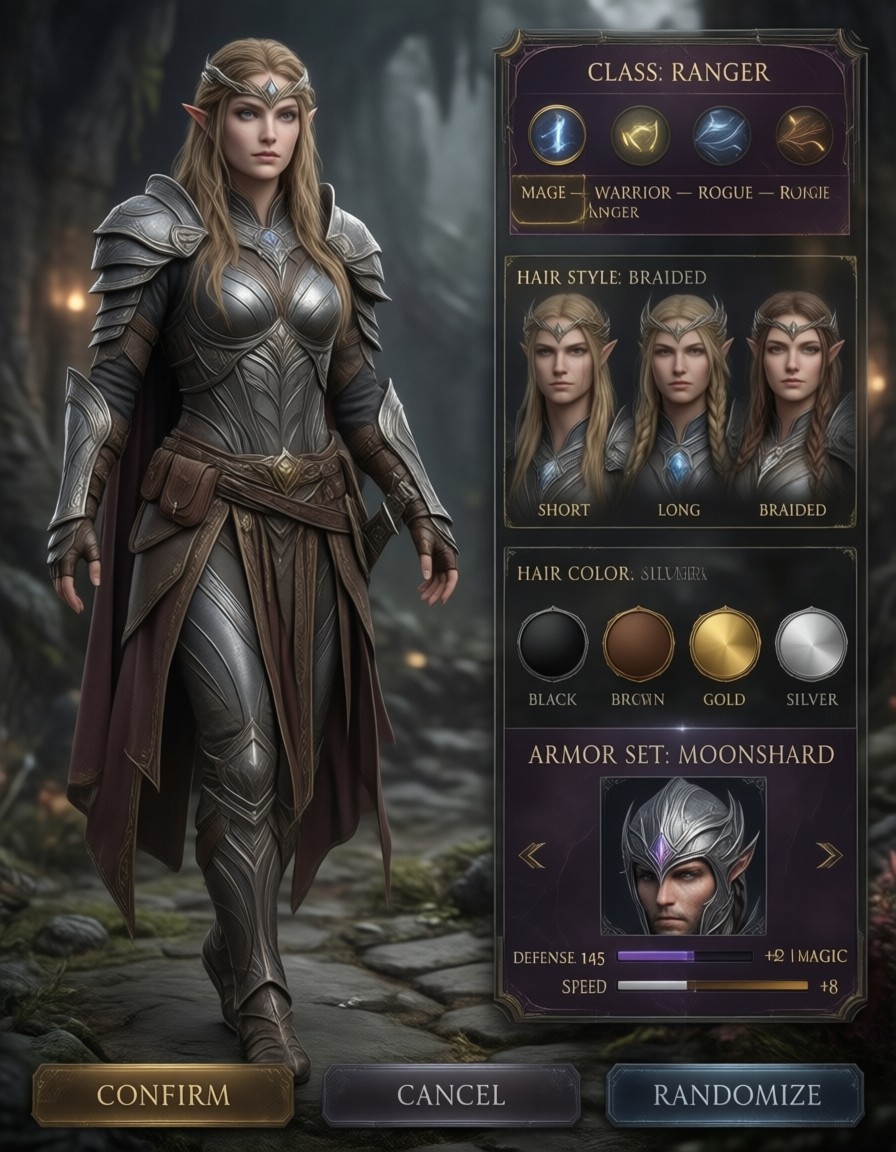 3D Character Customization Screen — AI generated image