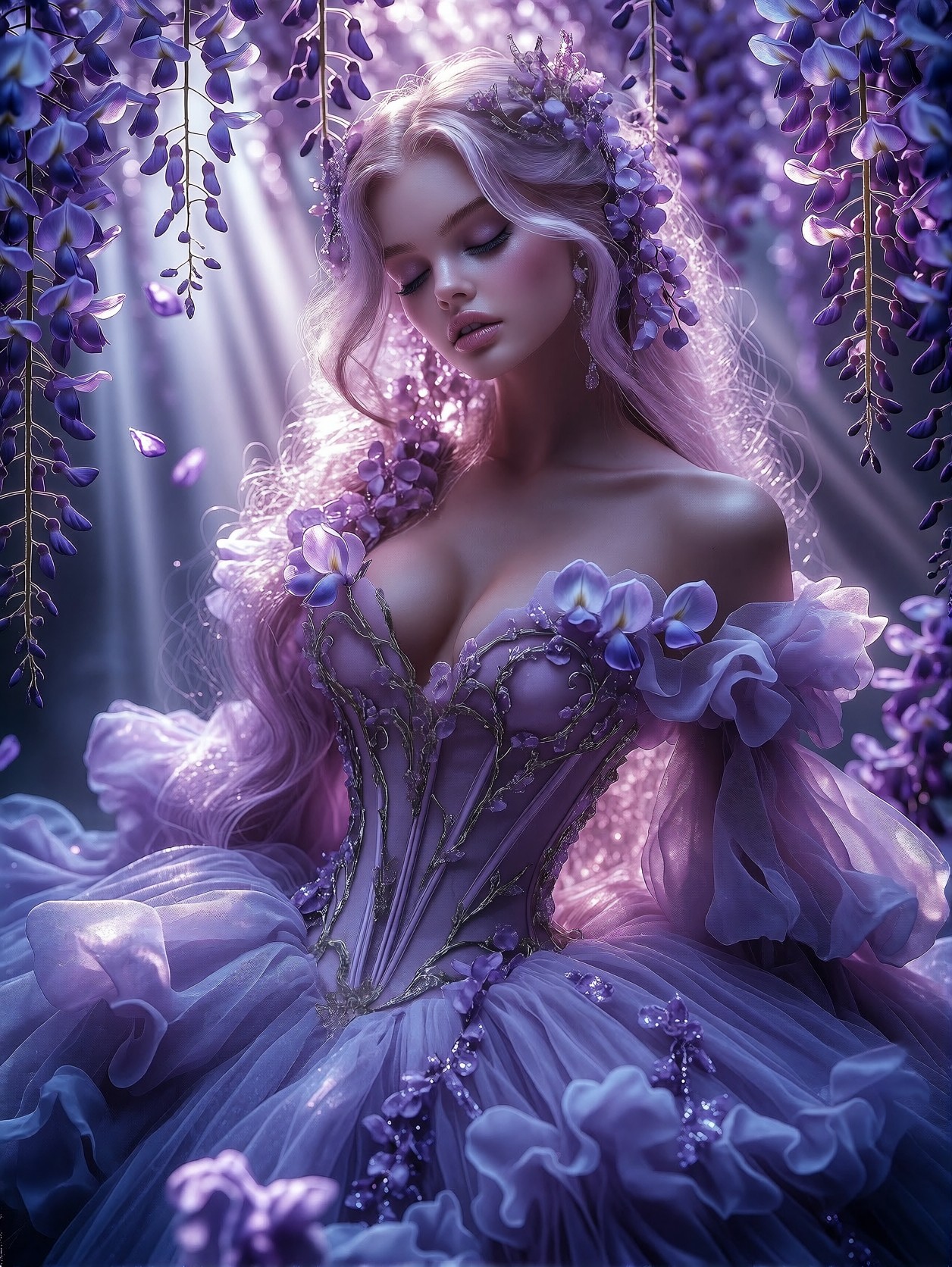 Ethereal Goddess in Floral Grandeur — AI generated image