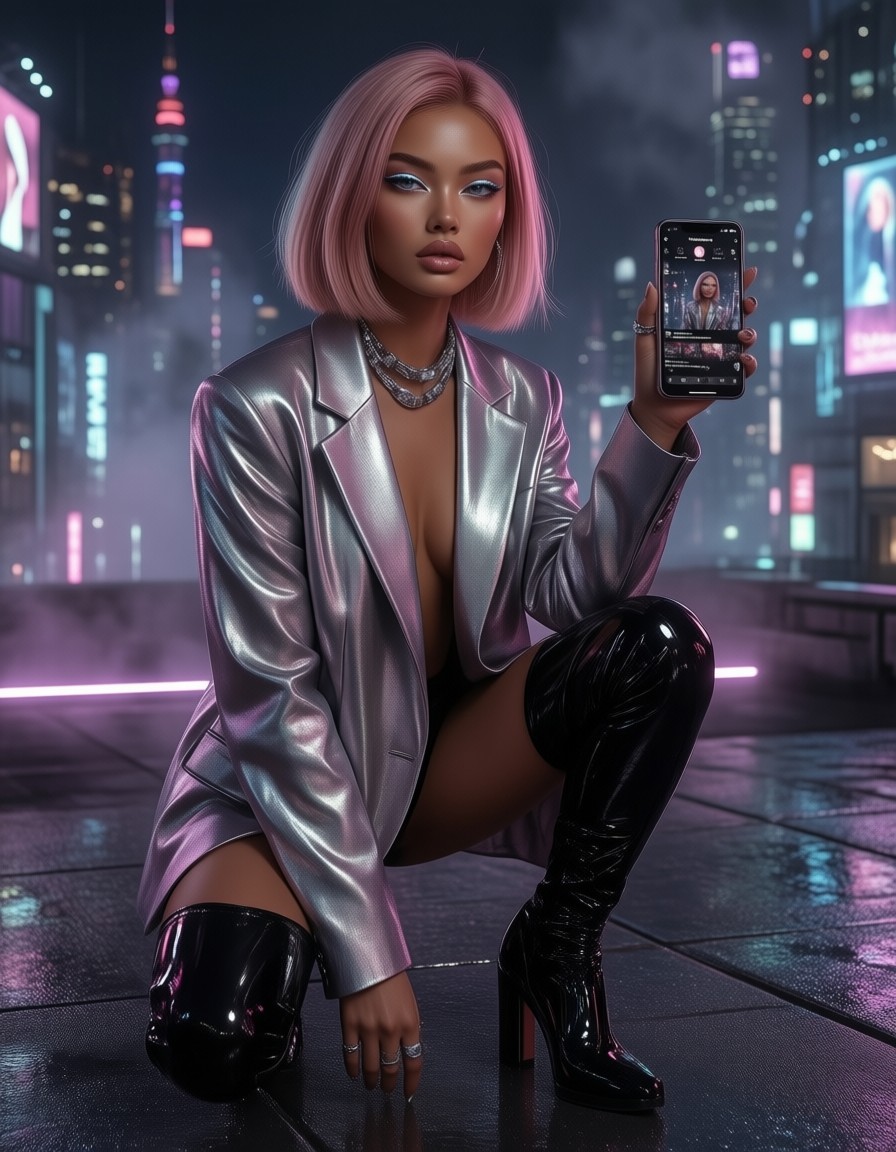 Neon-Lit AI Influencer — AI generated image