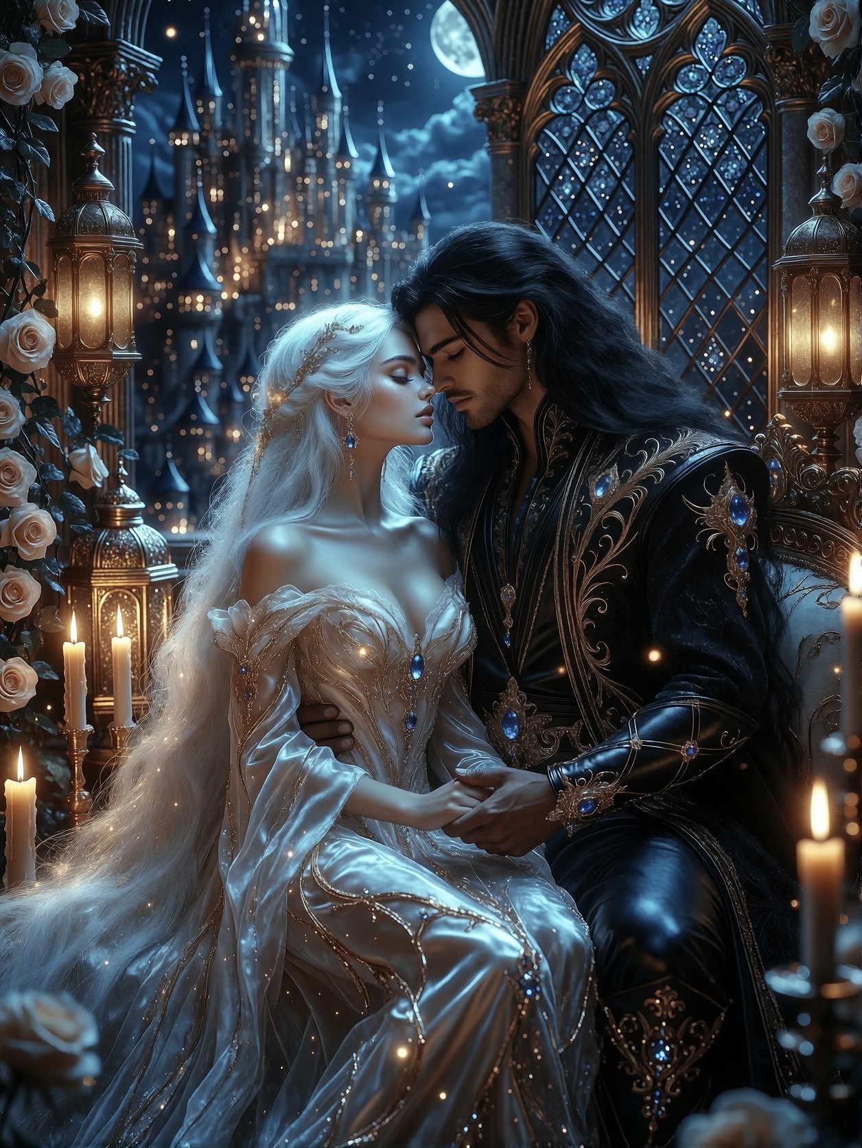 Romantic Fantasy Couple in Opulent Palace — AI generated image