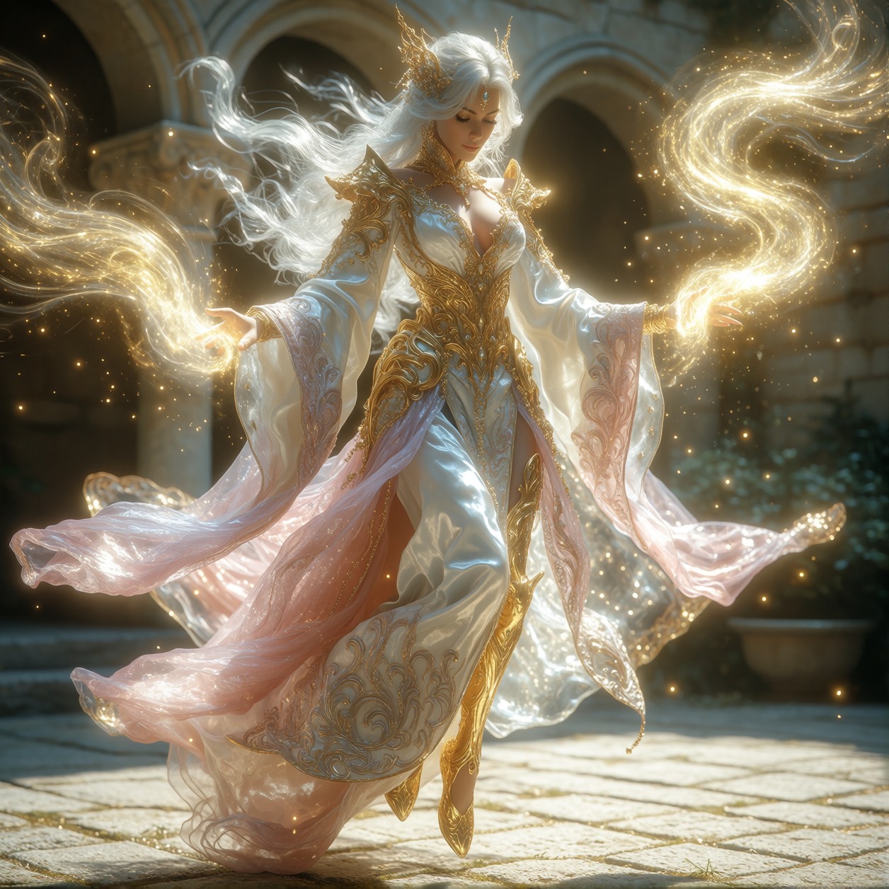 Radiant Enchantress Casting Golden Magic — AI generated image