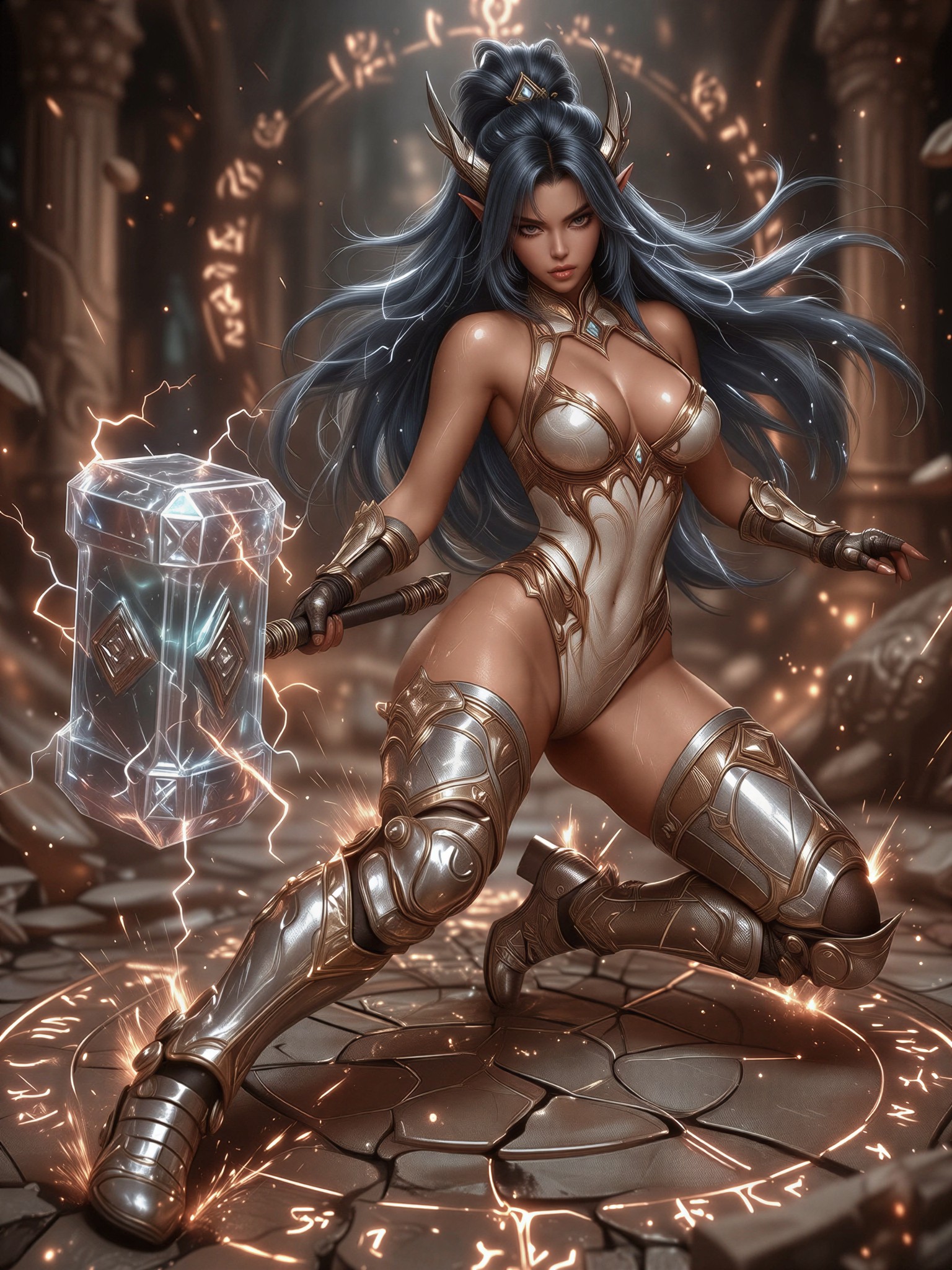 Anime Warrior with Lightning Hammer — AI generated image